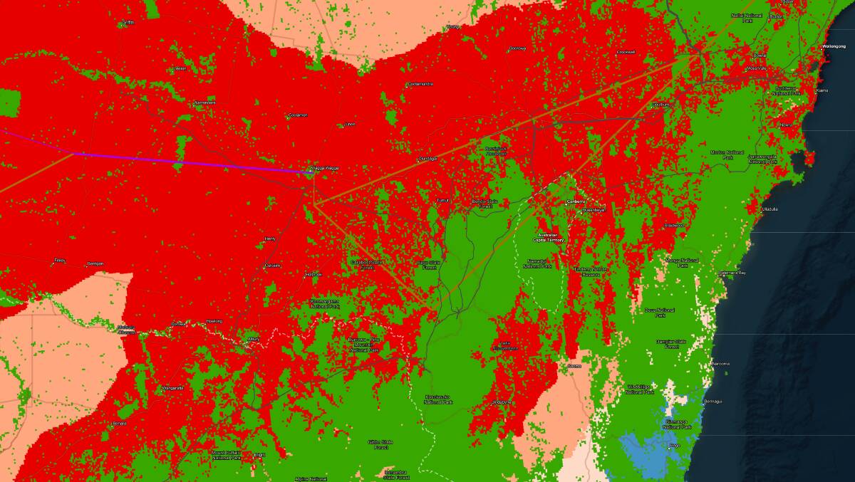 The red coloured regions are likely the best suited to solar or wind being built.