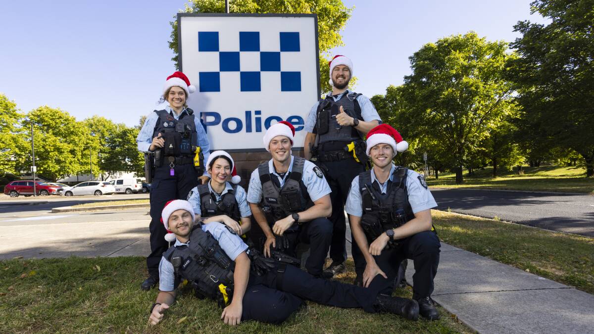Winchester police officers Constable Matthew Elder, First Constable Patricia Skrzypczymski, Constable Michael Clarke, Constable Nathan Kennedy, Constable Emily Nuttall and Constable Lachlan Tisdell will be serving the community by working on Christmas Day. Picture by Keegan Carroll