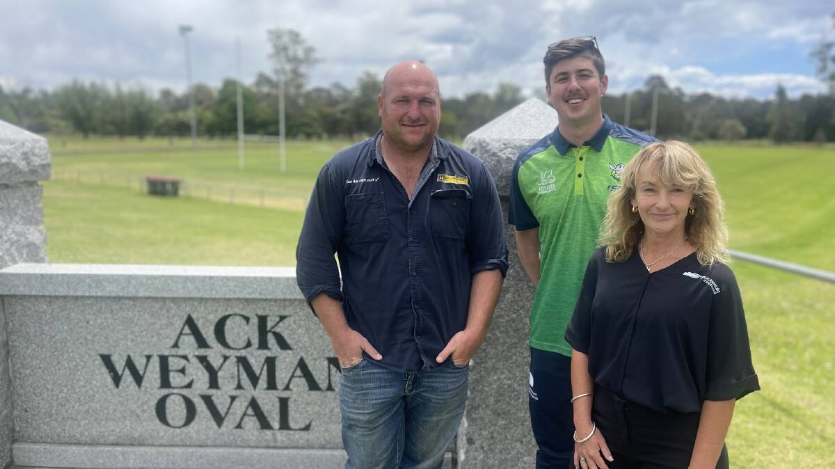 Raiders and Dragons legend Michael Weyman at the oval named after his late father with Raiders and NRL staff to announce the Moruya fixture. Picture by Eurobodalla Shire Council