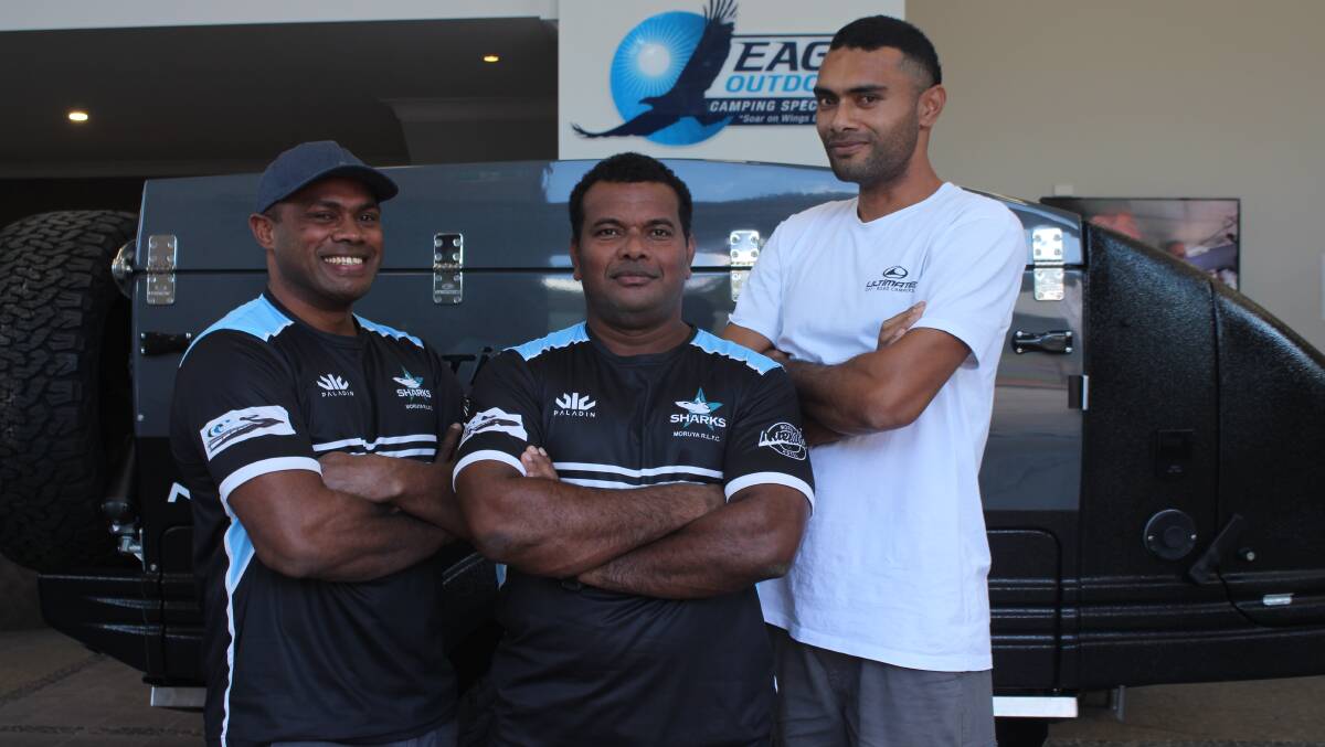 New Moruya Sharks recruits from left Mikeaele Serutabua, Ponijese Tawake and Malamala Manakosiale.