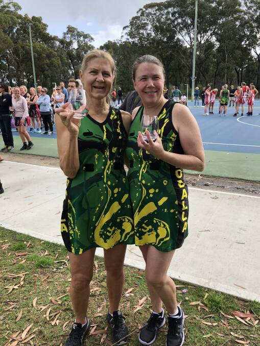 Cath Prow (left) and Michelle Robinson (right) after their grand final victory in 2022. They have played together for 25 years. Picture supplied