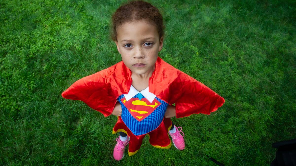 Zara Greenaway, 6, is all dressed up and ready for Superhero Day this Saturday. Picture: Karleen Minney