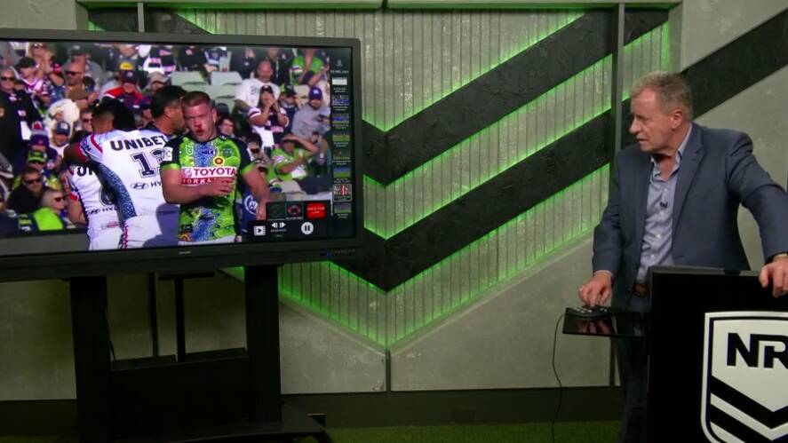 Graham Annesley explains the Keary penalty try. Picture NRL