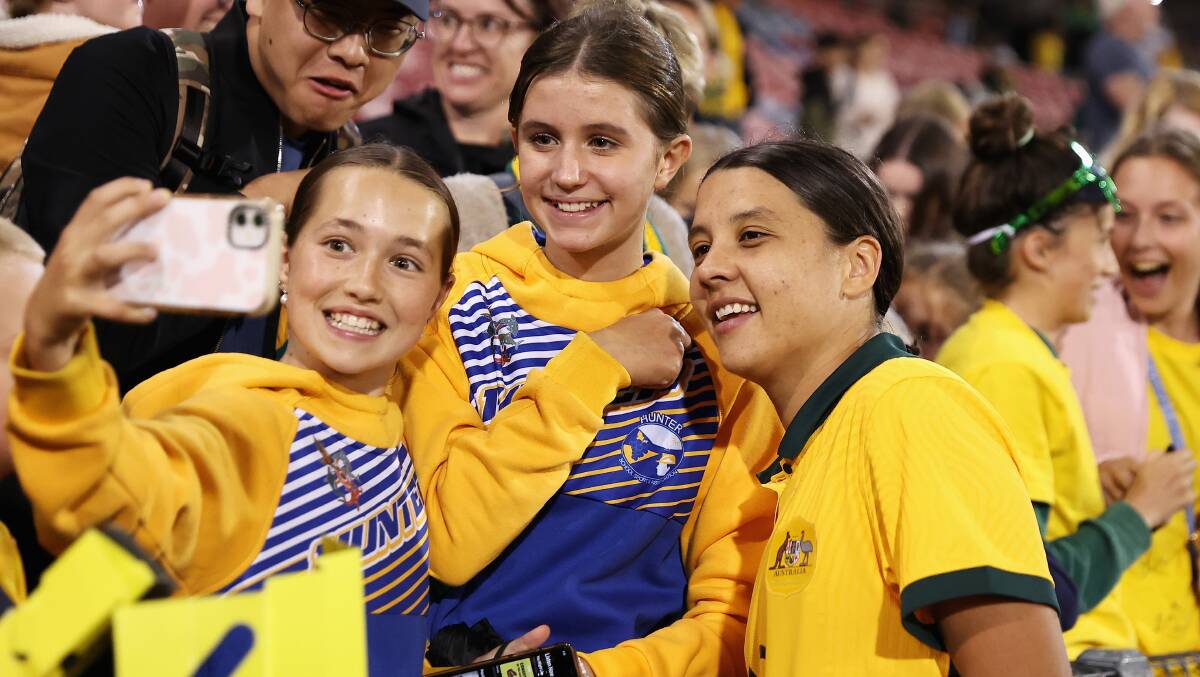 Matildas captain Sam Kerr with fans. Picture by Getty Images
