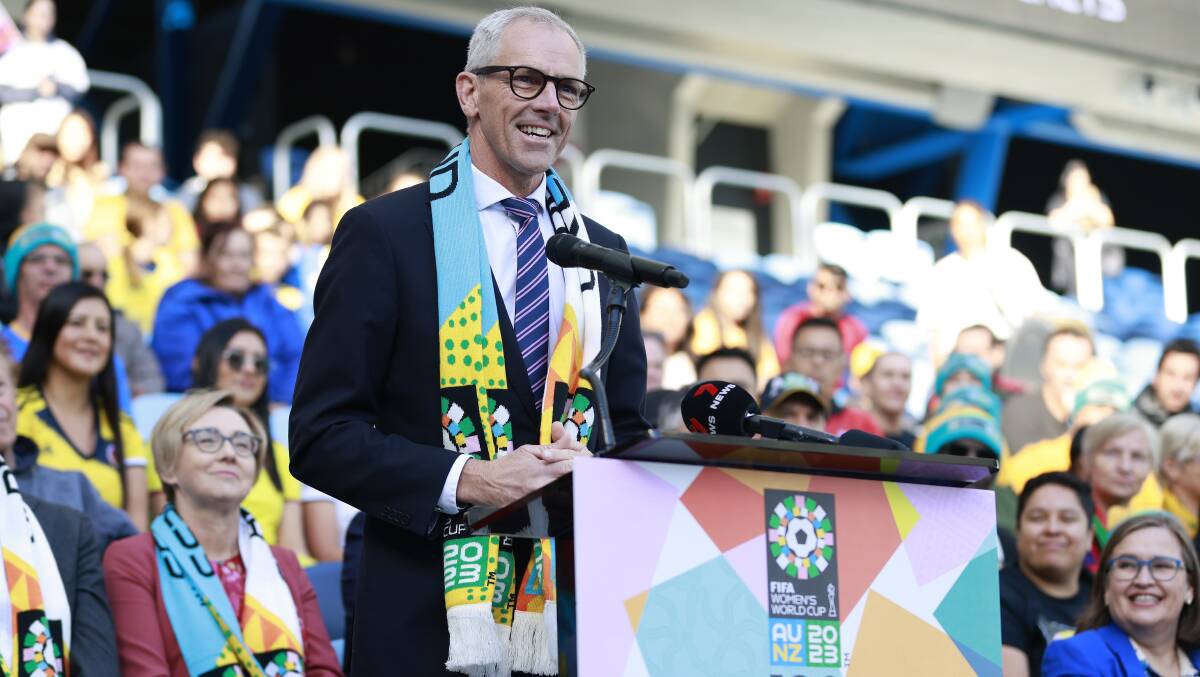 Chief executive of the 2023 FIFA Women's World Cup in Australia and New Zealand Dave Beeche speaks at the 100 days to go launch in Sydney. Picture Getty Images 