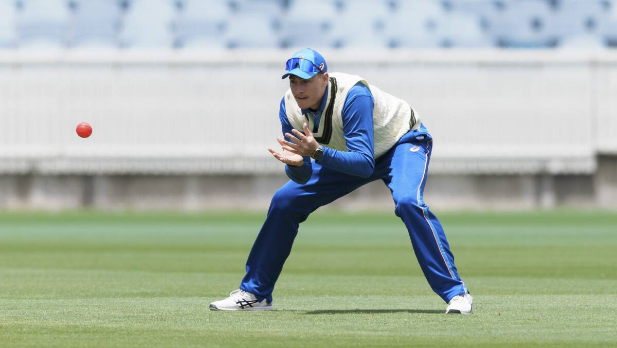 Matt Renshaw practices some slip catching. Picture by Keegan Carroll