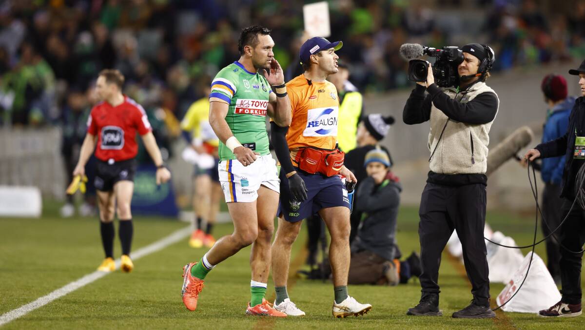 Jordan Rapana copped a worrying knock to the jaw. Picture by Keegan Carroll