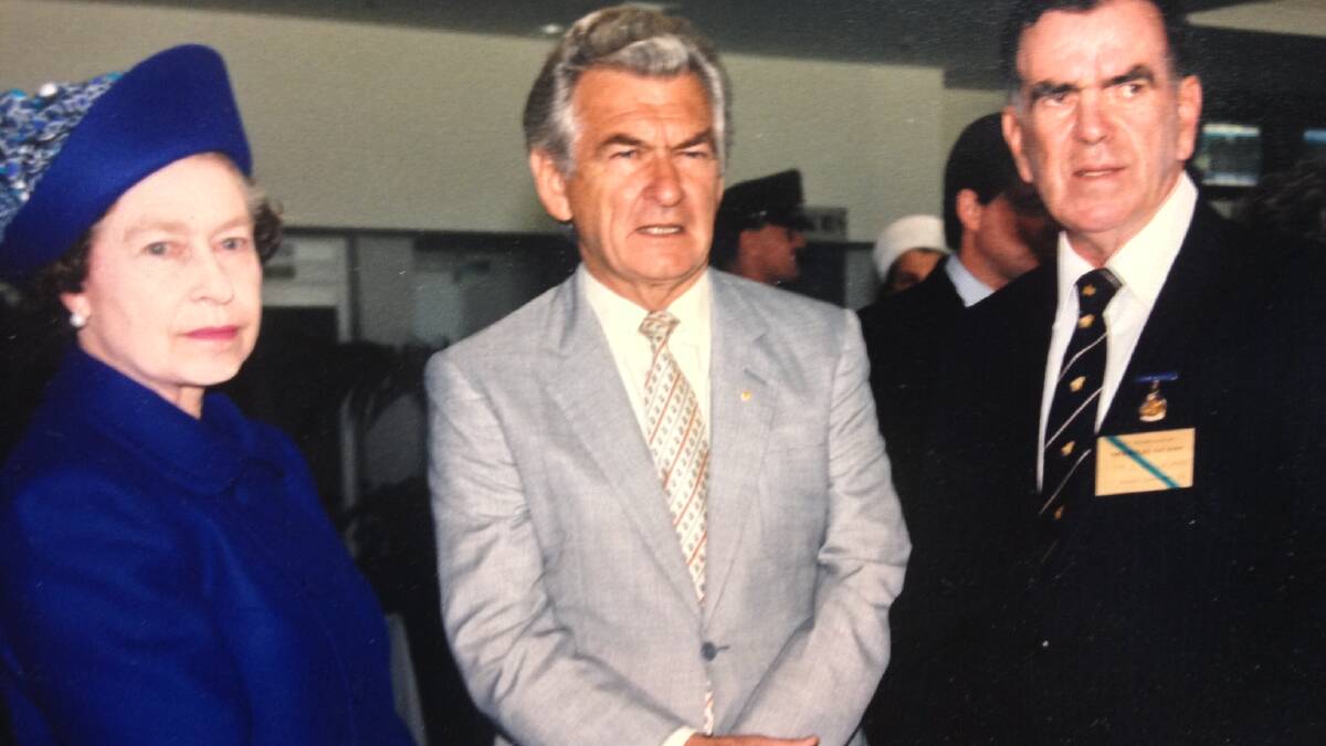 Queen Elizabeth II and former Prime Minister Bob Hawke at Thoroughbred Park on May 8, 1988.