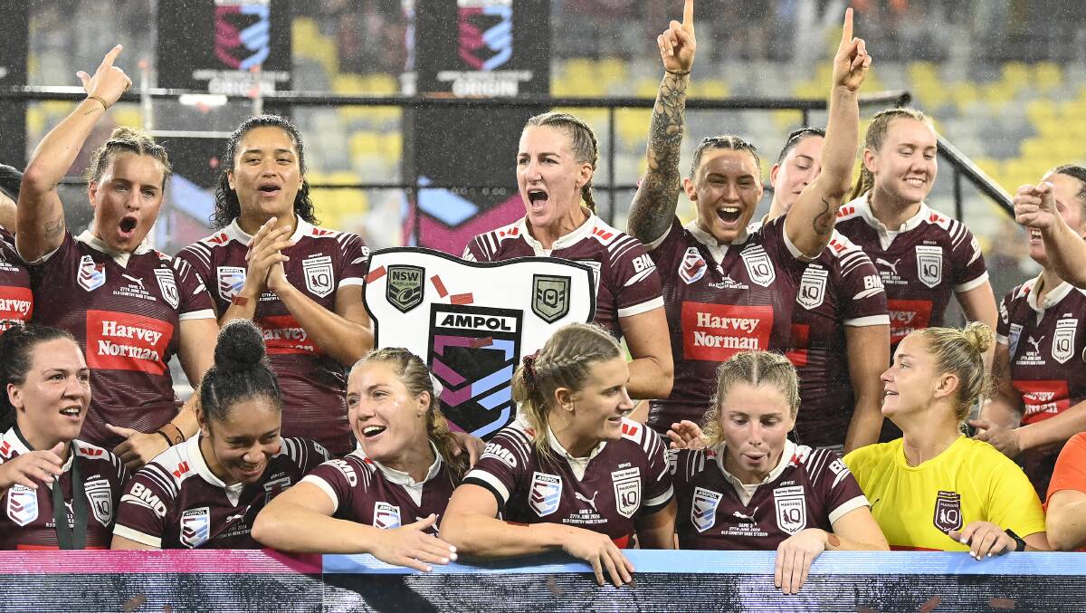 The Queensland Maroons celebrate winning Women's Origin. Picture Getty Images