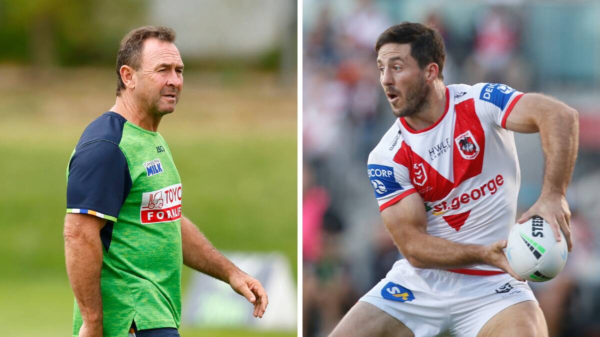 Raiders coach Ricky Stuart and Dragons star Ben Hunt. Pictures by Keegan Carroll, Anna Warr