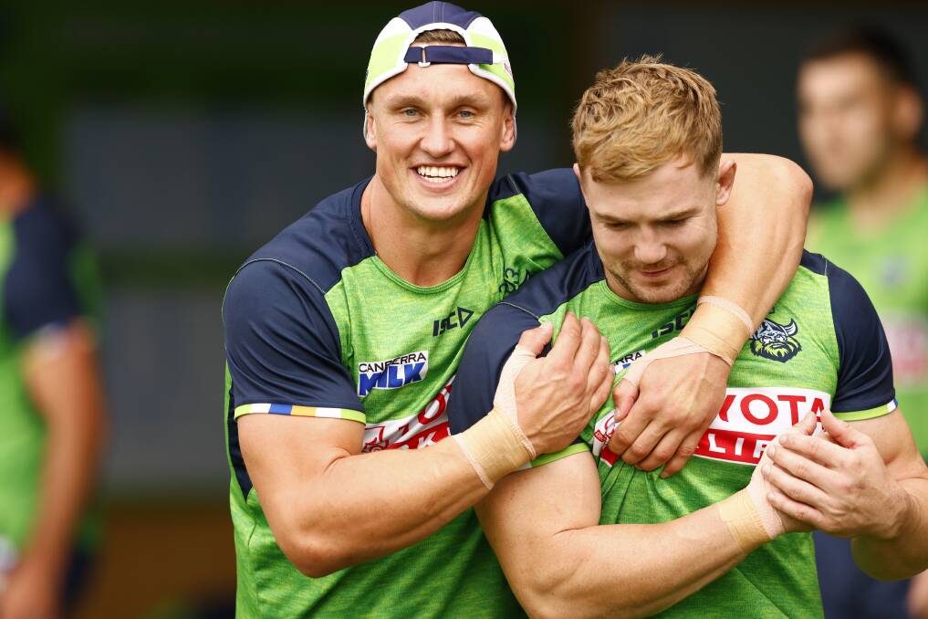 Jack Wighton was all smiles at Raiders training on Tuesday. Picture by Keegan Carroll.