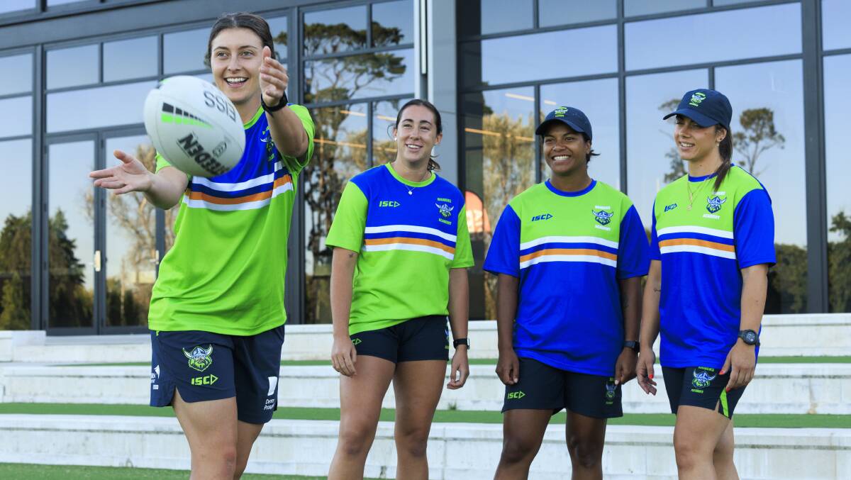 Katrina Fanning Academy players Emma James, Lily Croker, Ua Ravu and Elise Smith training at Raiders HQ. Picture by Keegan Carroll