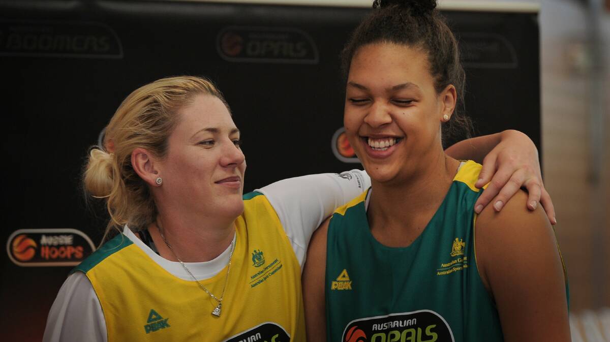 Lauren Jackson and Liz Cambage in happier times in 2010 training at the Australian Institute of Sport. Picture by Andrew Sheargold.