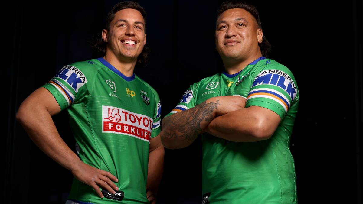 Joe Tapine and Josh Papali'i have been a formidable forward duo in Canberra. Picture by James Croucher