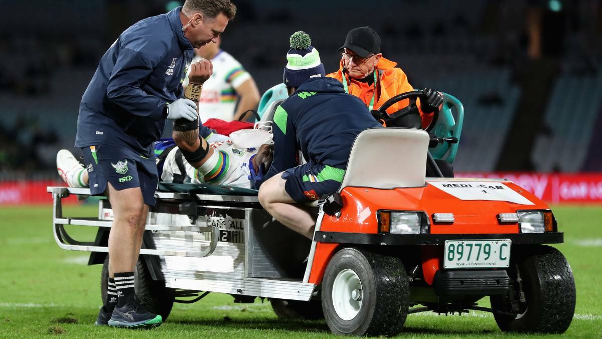Corey Harawira-Naera was stretchered off in a medicab. Picture Getty Images