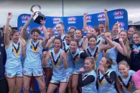 NSW/ACT women celebrate beating Tasmania. Picture AFL