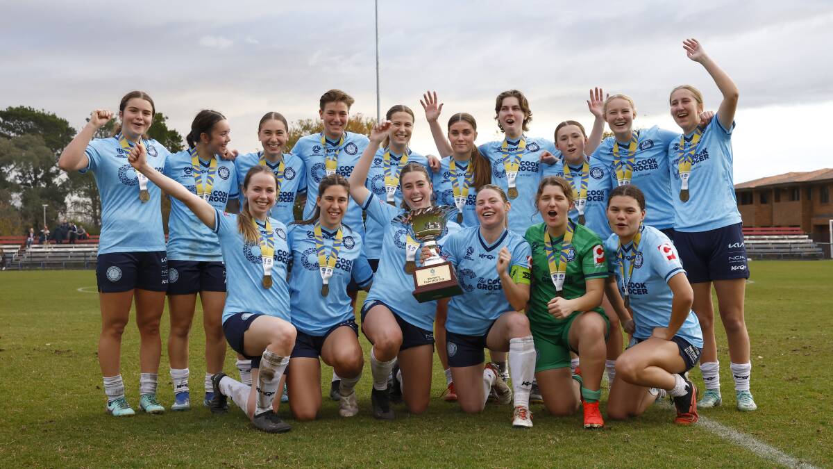Belconnen United celebrate winning the Federation Cup. Picture by Keegan Carroll