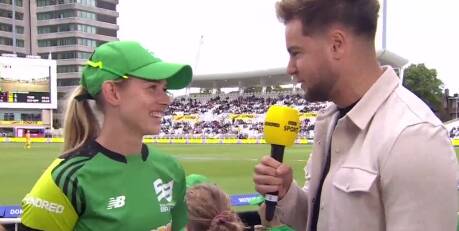 Cricketer Maitlan Brown with interviewer Chris Hughes. Picture BBC Sport