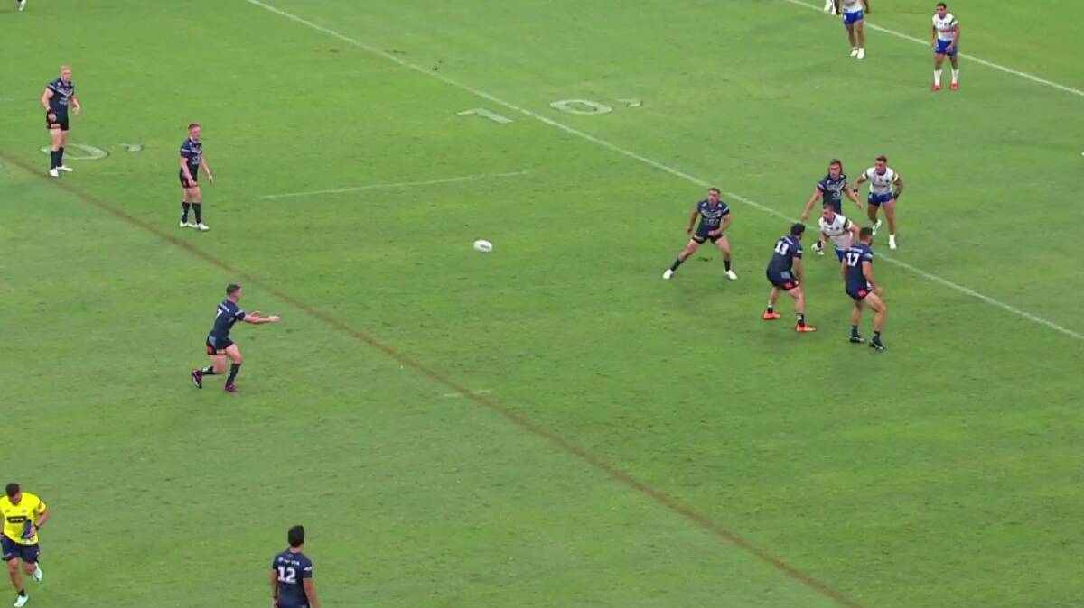 Elliott Whitehead was deemed to have been offside during the Cowboys' game-winning field goal. Picture NRL