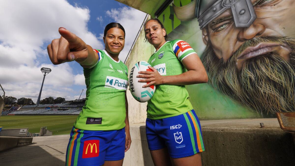 Raiders Ua Ravu and Shakiah Tungai are rallying the Canberra community to attend their standalone NRLW game on Saturday morning. Picture by Keegan Carroll