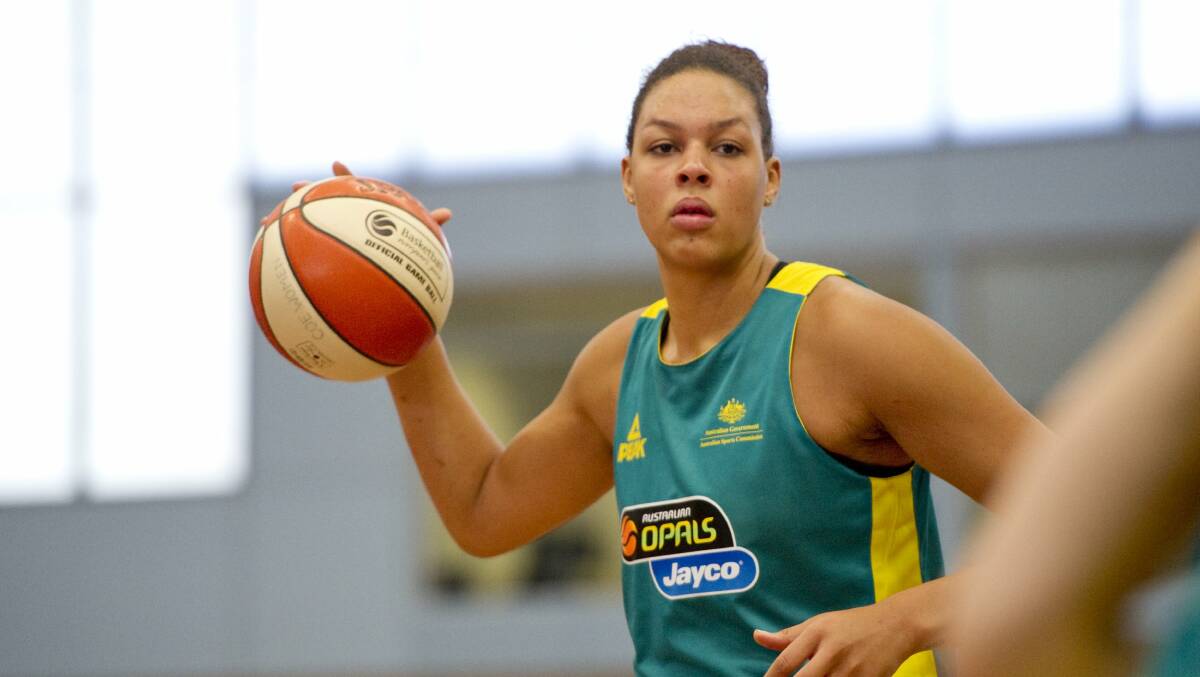 Liz Cambage in 2014 in Canberra with the Opals. Picture by Jay Cronan