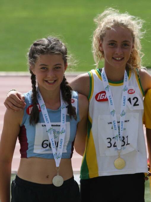 Emily Pease and Tarni Evans during their Little Athletics days. Picture supplied