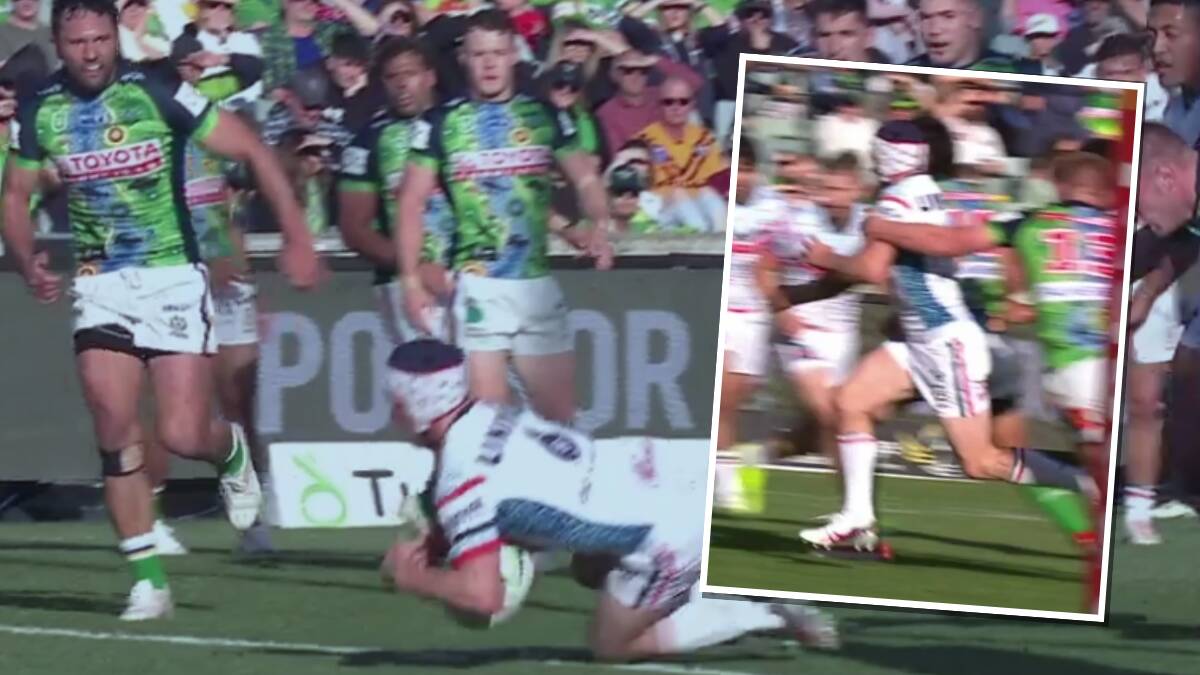 Luke Keary was awarded a penalty try against the Raiders. Picture NRL
