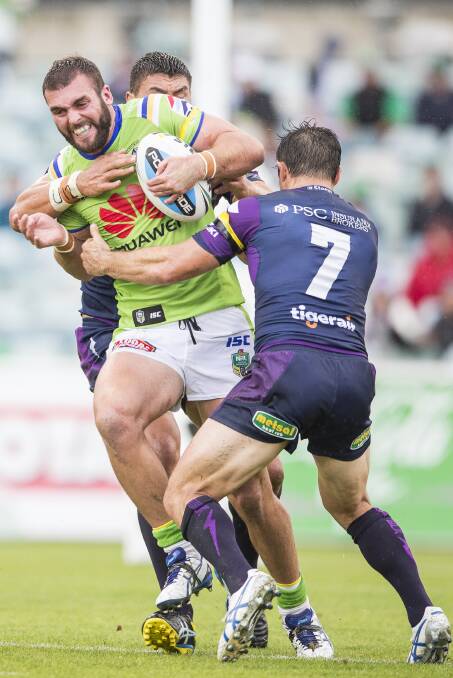 Mark Nicholls with the Canberra Raiders in 2015. Picture by Matt Bedford