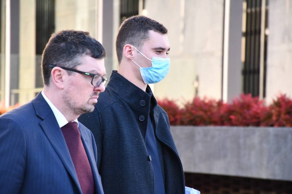 Nathan Austin, right, leaves court on Monday with solicitor Michael Kukulies-Smith. Picture by Tim Piccione 
