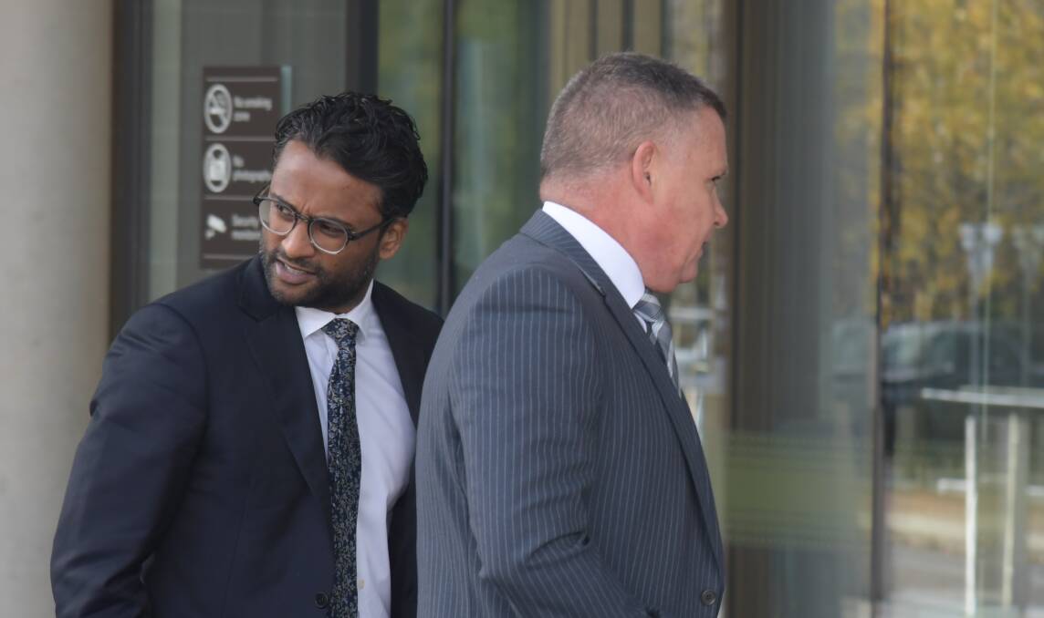 Michael Papandrea, right, arrives at court on Monday with barrister Sam Pararajasingham. Picture by Tim Piccione