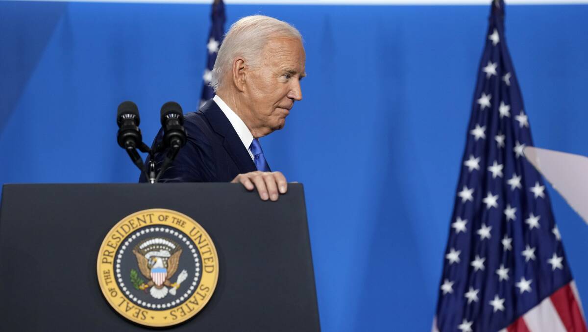 President Joe Biden departs after speaking at a news conference following the NATO Summit in Washington, Thursday, July 11, 2024. (AP Photo/Susan Walsh)