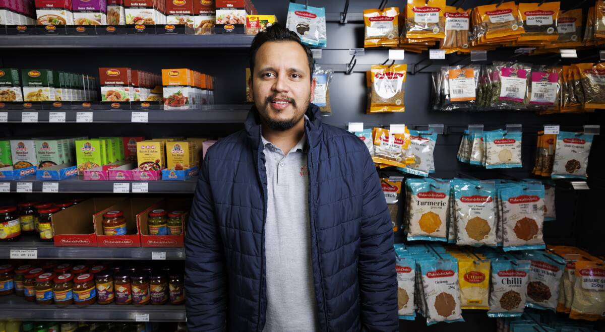 Akashdeep Bhullar, owner of All In One Super Mart, is making good business in Canberra's CBD by stocking Indian groceries. Picture by Keegan Carroll