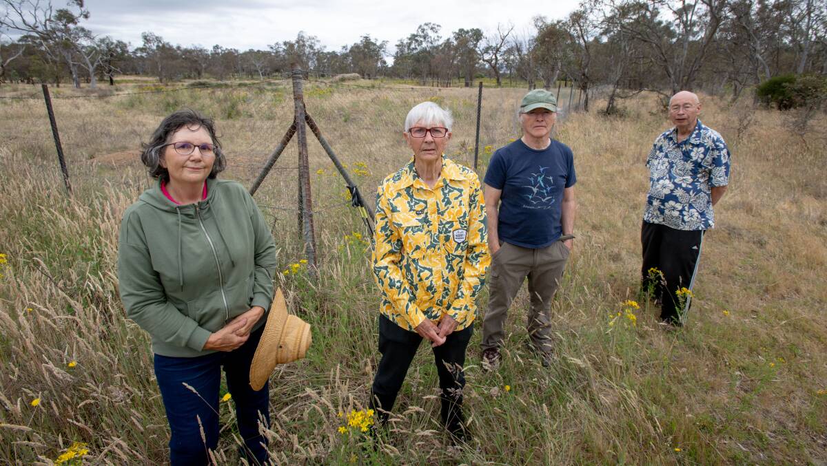 Didi Sommer, Pamela Collett, Rob Parnell and James Lindsay stand near the border of Callum Brae Nature Reserve and the plot of land where a crematorium complex will be built. Picture by Elesa Kurtz