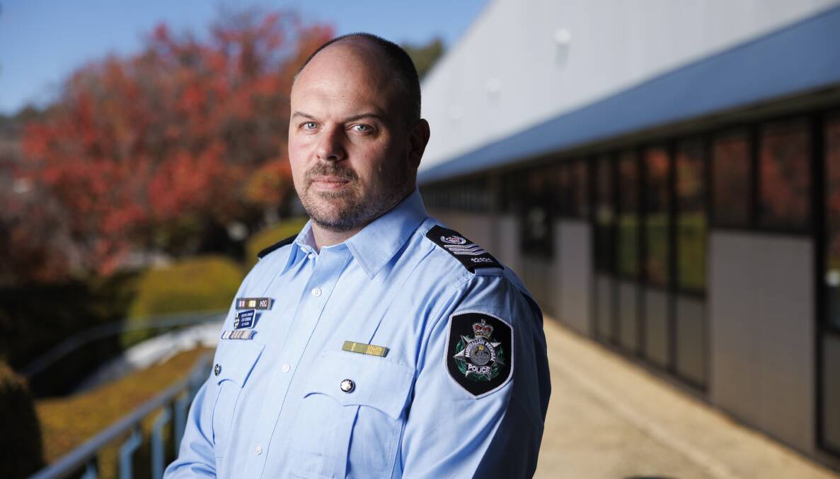 ACT Policing's Detective Sergeant Sam Norman at Winchester police station. He is team leader of the family violence unit. Picture by Keegan Carroll
