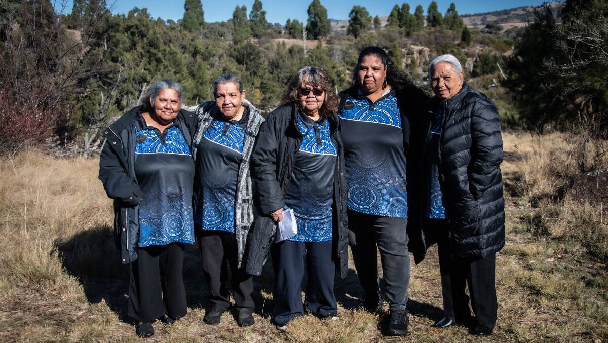Nathan Booth's mother Rayleen Booth, aunties Stancy Booth, Wilma Dalton and sister Deanne Booth and aunty Coral King at Pine Island Reserve in south Canberra. Picture by Karleen Minney