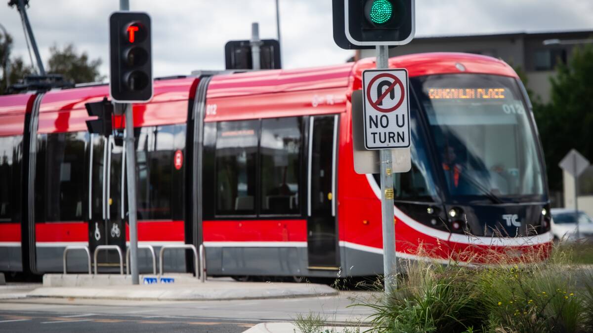 The light rail in Gungahlin Place, close to where a man was arrested on Thursday. Picture by Karleen Minney