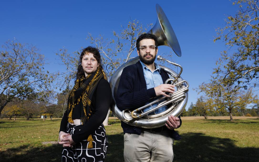 Sousaphone player David Abkiewicz, right, will perform with his group, the Brass Knuckle Brass Band, while event emcee Zev Aviv said their partner and friends are also in the show's lineup. Picture by Keegan Carroll