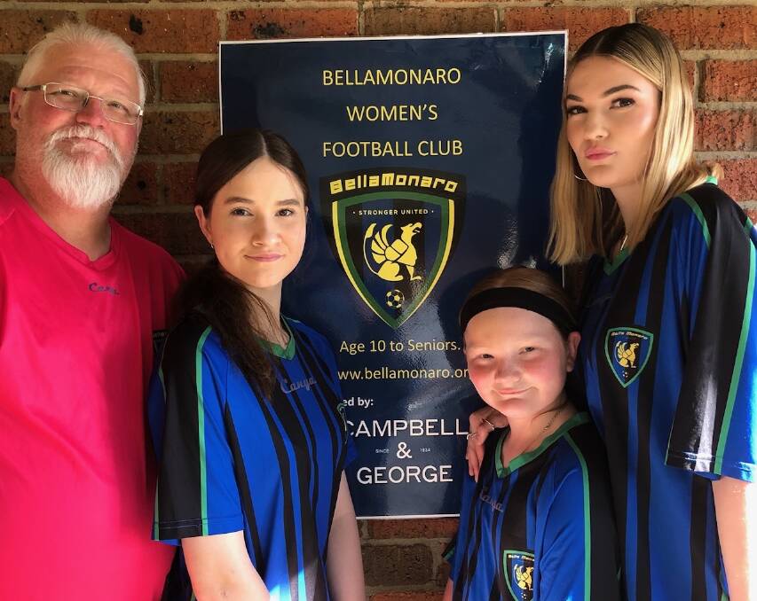 Michael Sutton with his daughters and BellaMonaro players - Lucia, 15, Emilia, 10, and Isabella, 22. Picture supplied