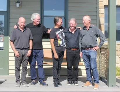 Outside Tathra pub, Peter McDonald (bass), Hugh Watson (guitar and vocals), Matthew Herbert (guitar, mandolin, ukulele and vocals), Philip Williams (Blues harp and vocals), Greg Turnbull (drums and vocals). Picture supplied.