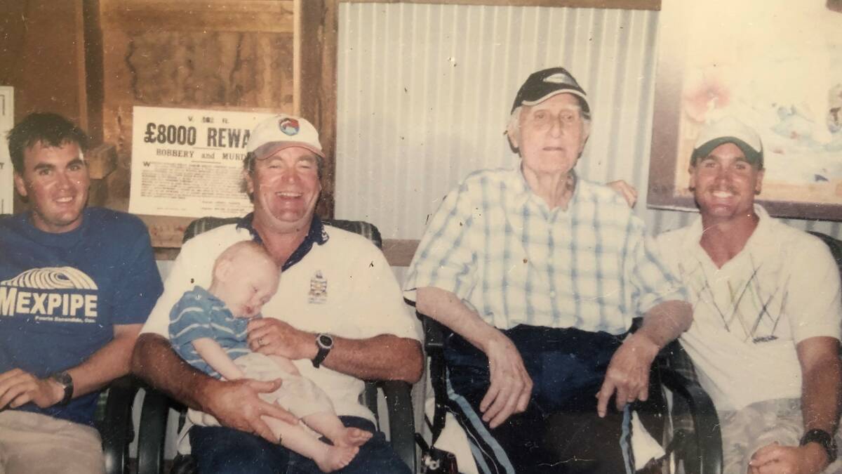 Sergeant Bill Dudley (second from right, shortly before his death), with his son Bill (second from left), grandsons Mark (left) and Brad (right) and great-grandson Sonny. Sergeant Dudley and his wife were very kind to the former POW. Picture supplied