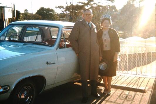 Ted and Daisy Street in the driveway of their home in Narooma - 1966. In addition to his generosity to Narooma, Ted Street also built swimming pools in Corrimal, Batemans Bay, Dapto and Moruya. Picture file