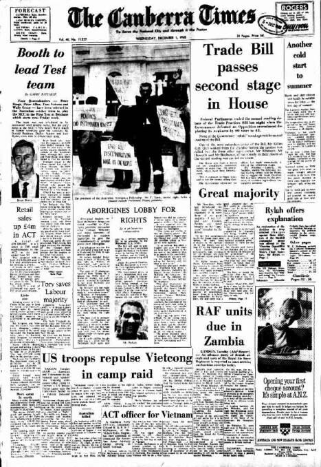 Front page of The Canberra Times 1st December 1965