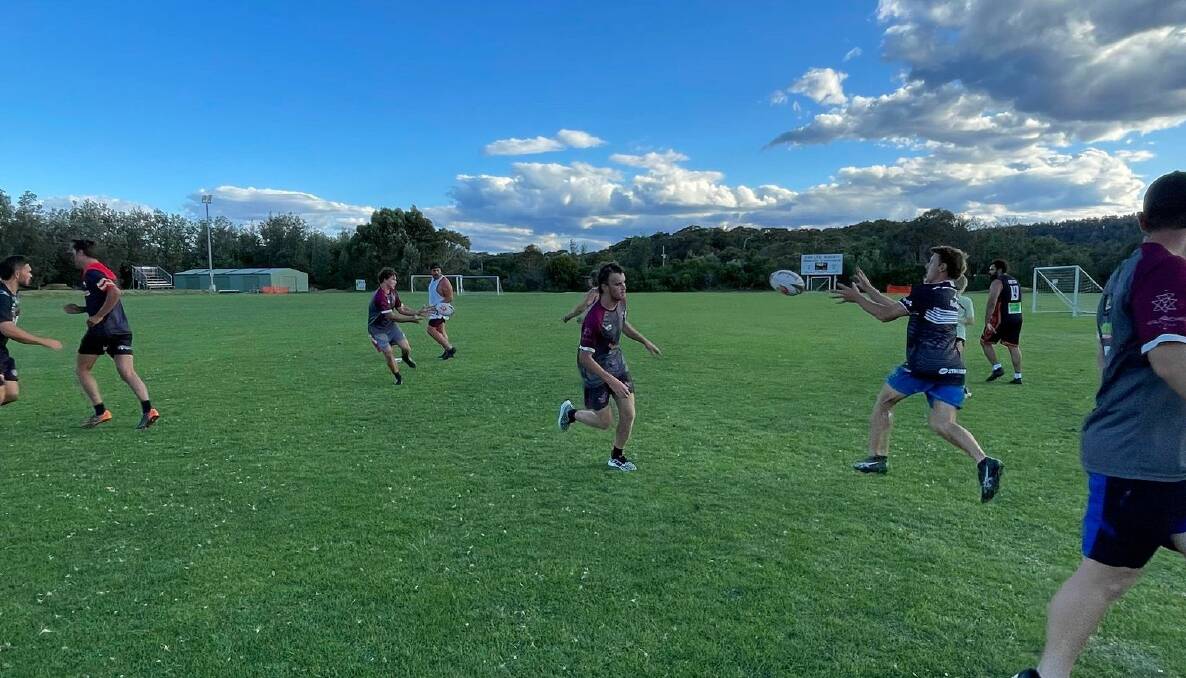 A few of the Sea Eagles during a recent preseason training session in Tathra. Photo by Matthew Hughes. 