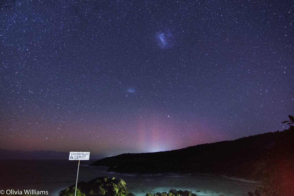 Aurora Australis at Chamberlain Lookout in Tathra. Captured by Olivia Williams on Monday, April 24, between 7.30-9pm. 