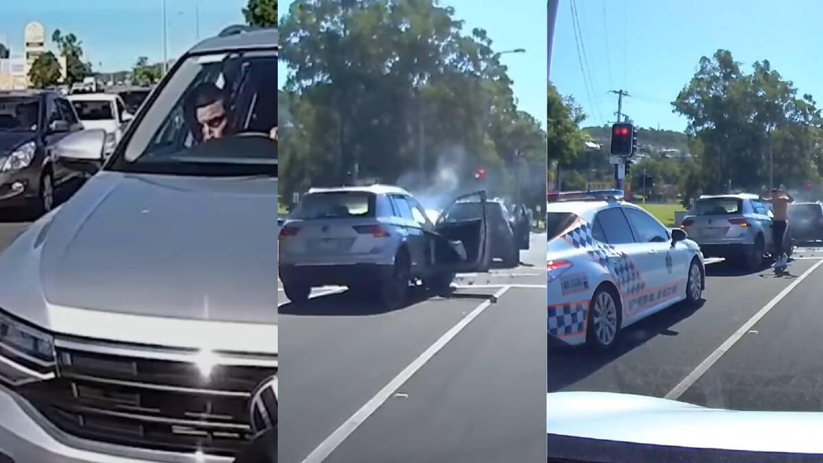 A 20-year-old was arrested after he allegedly ploughed into a car carrying a family in Brisbane. Picture Dashcam Owners Australia Facebook