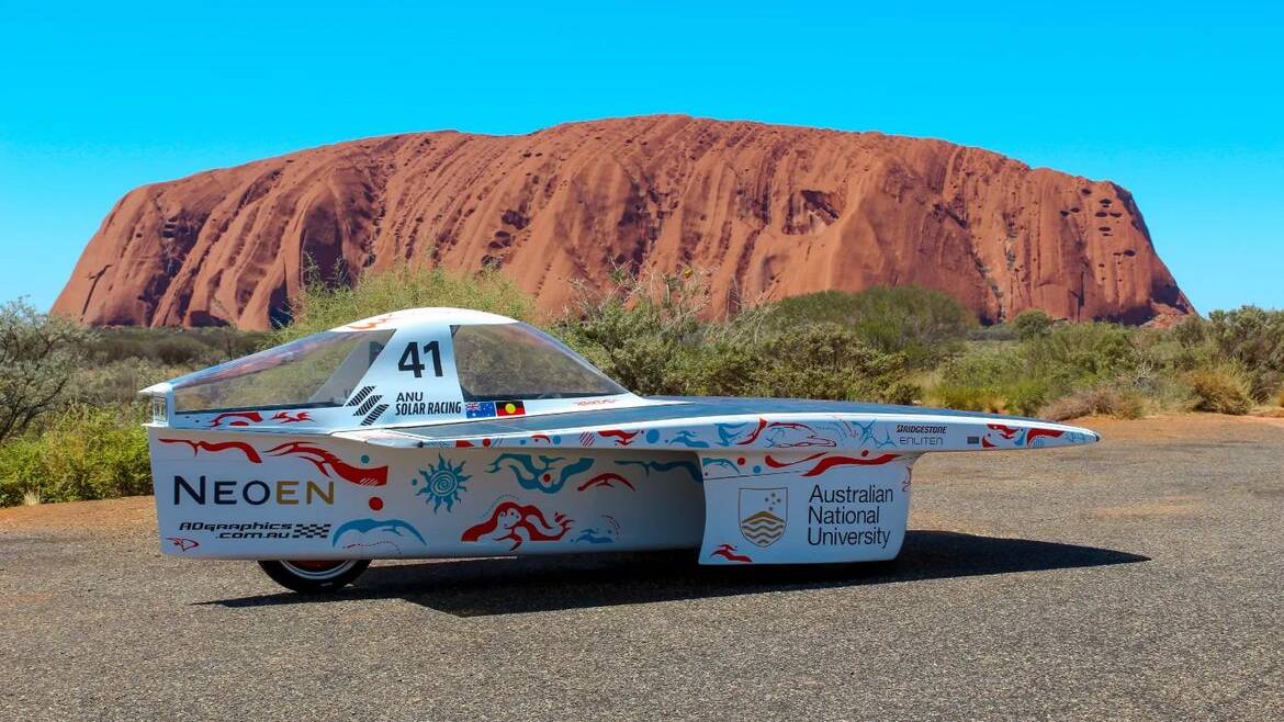 The 'Solar Car 3', designed by ANU students, has a lightweight carbon fibre chassis and three wheels. Picture supplied