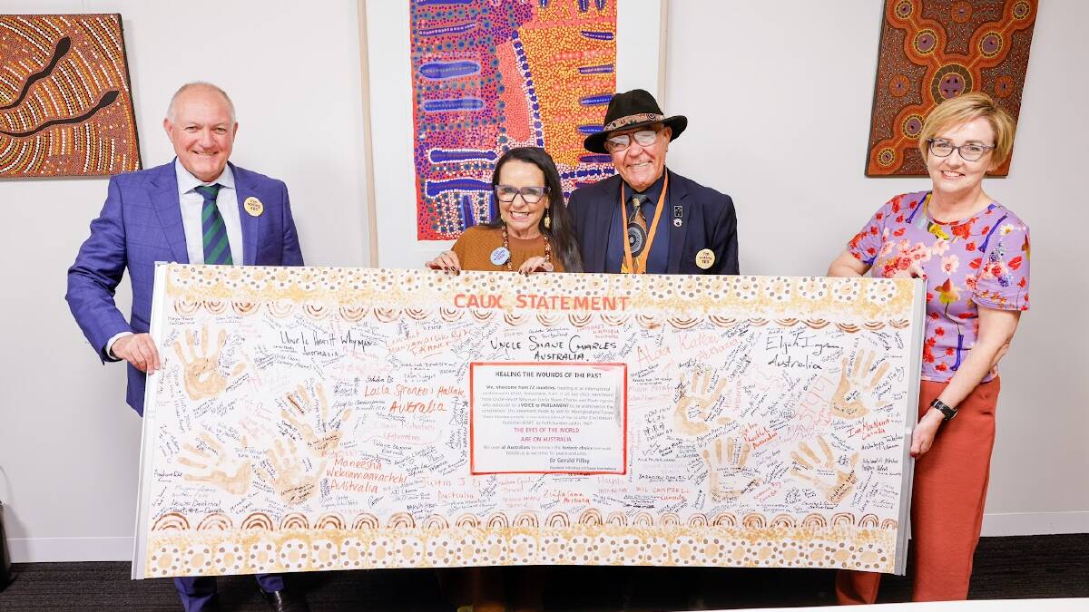Linda Burney and Uncle Hewitt Whyman with NSW Aboriginal Affairs Minister David Harris and NSW Minister for Women Jodie Harrison. Picture supplied