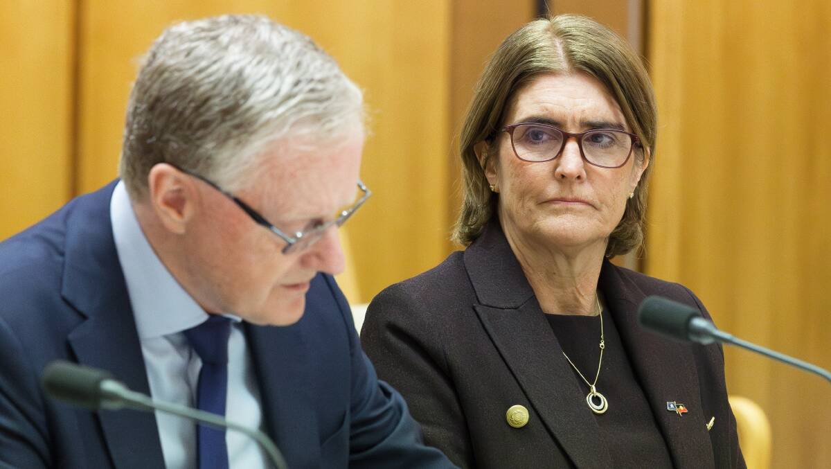 Reserve Bank of Australia governor Philip Lowe and incoming governor Michele Bullock at the House of Representatives standing committee on economics hearing. Picture by Sitthixay Ditthavong