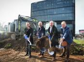 Richard Snow, Andrew Barr, Stephen Byron and Craig Gillman at a sod-turning event on Monday. Picture by Karleen Minney
