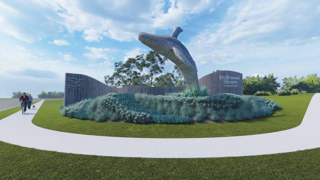 Property developer McCloy Group has submitted an application to the Eurobodalla Shire Council to erect a 6.5-metre wooden sculpture of a whale to mark the entry of the new subdivision, Driftwood Shores. Picture via McCloy Project Management/Eurobodalla Shire Council